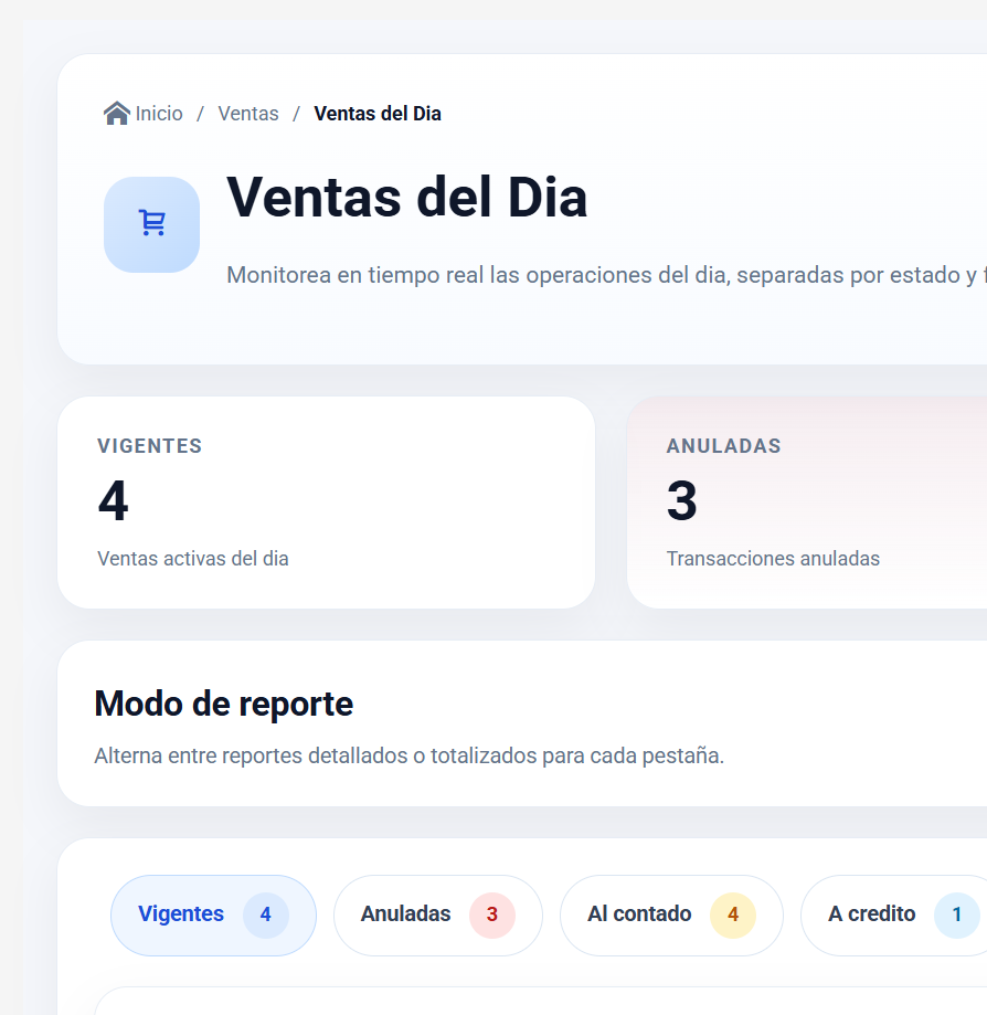 Captura real de Ventas del Día